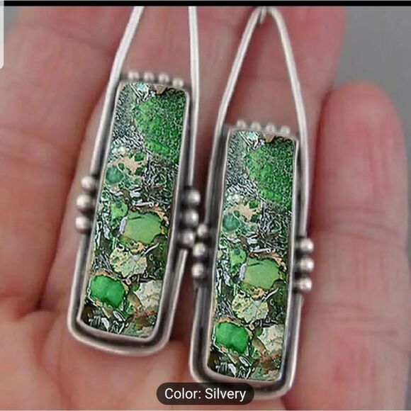 Hand Crafted Green Stone Earrings - Picture 3 of 8
